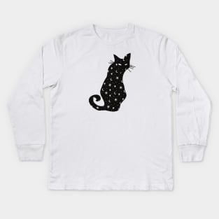 Black Cat Silhouette with moon, sun and stars Kids Long Sleeve T-Shirt